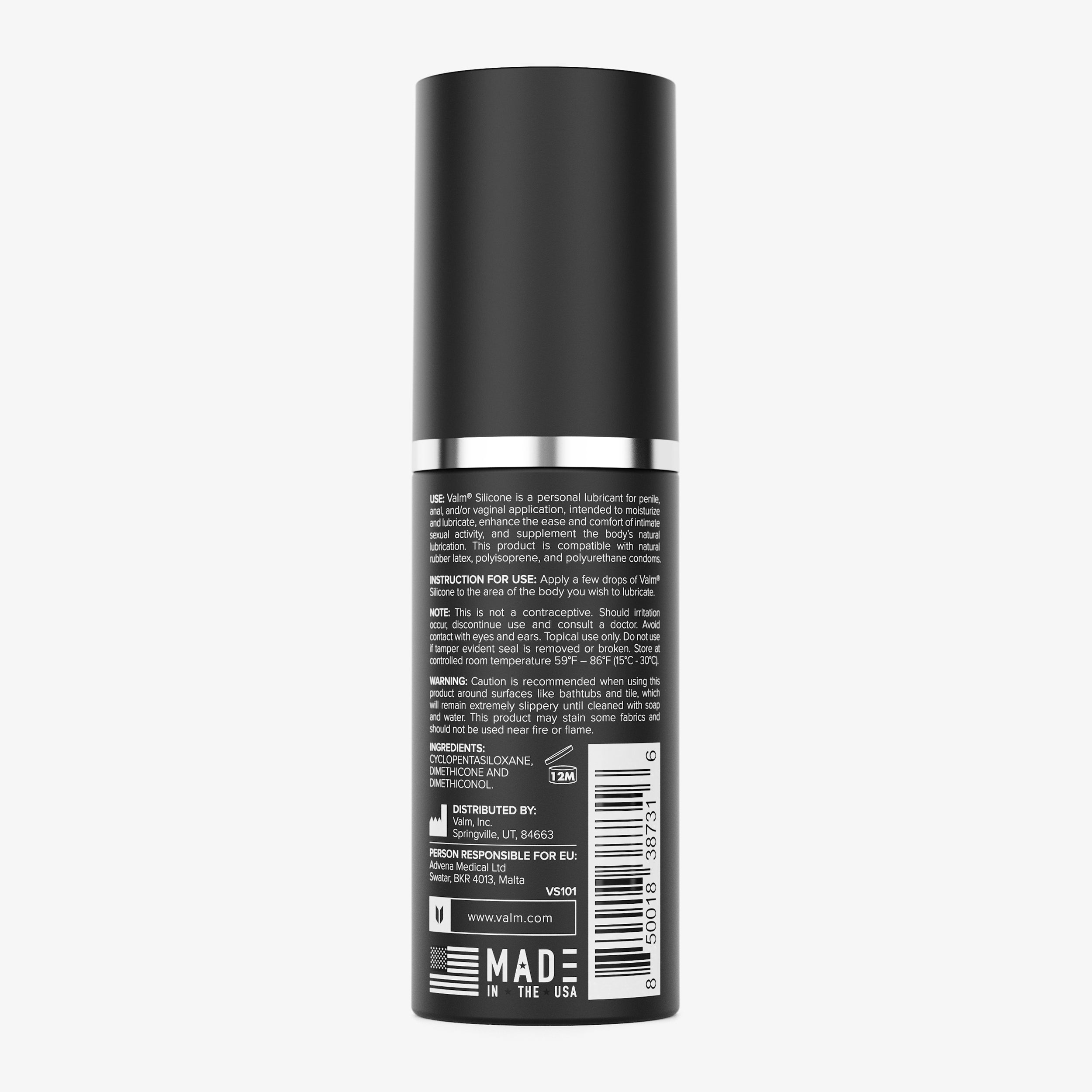 Valm Silicone Lube 1.7 Fl Oz Back Label #size_1.7 fl oz