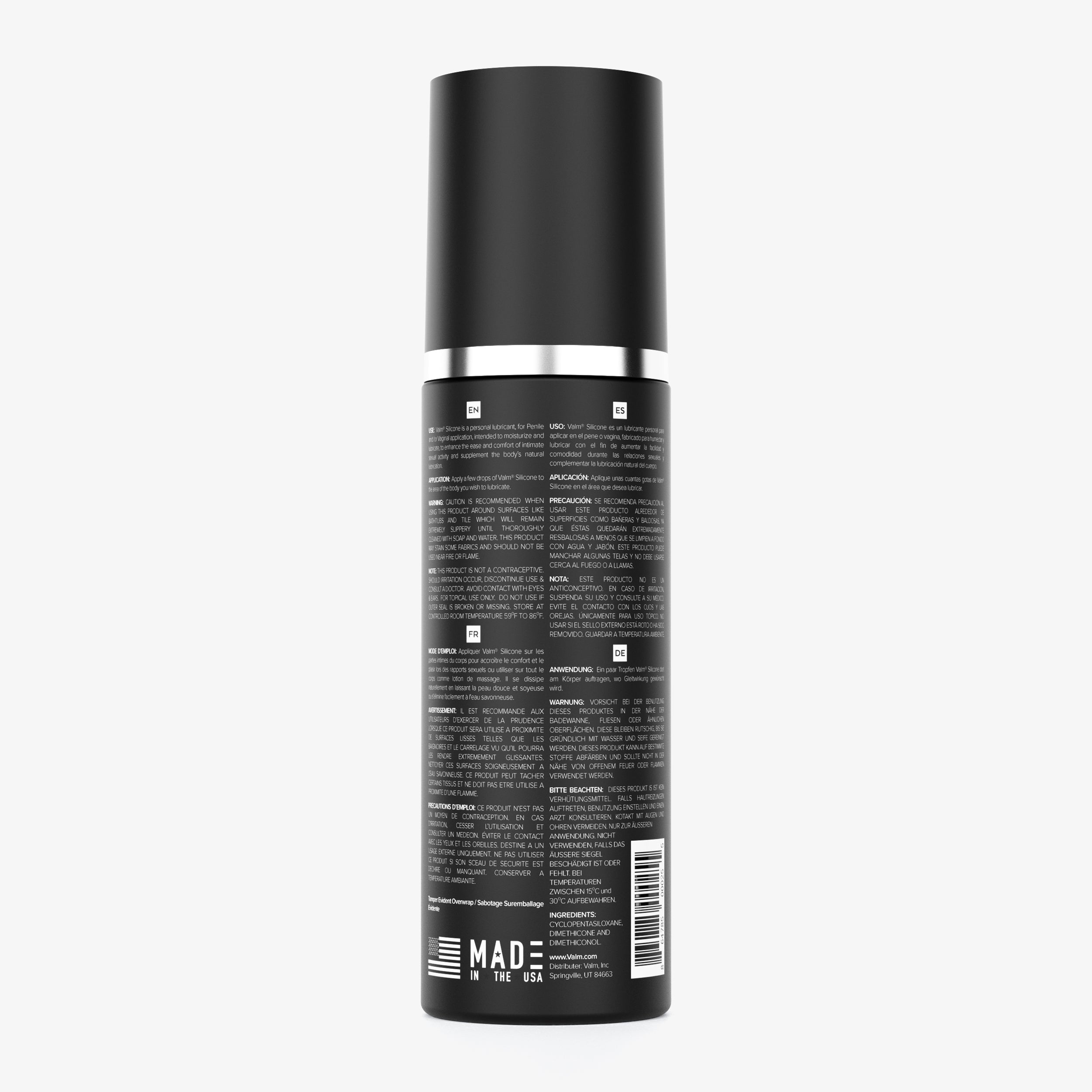 Valm Silicone Lube 4 Fl Oz Back Label #size_4 fl oz