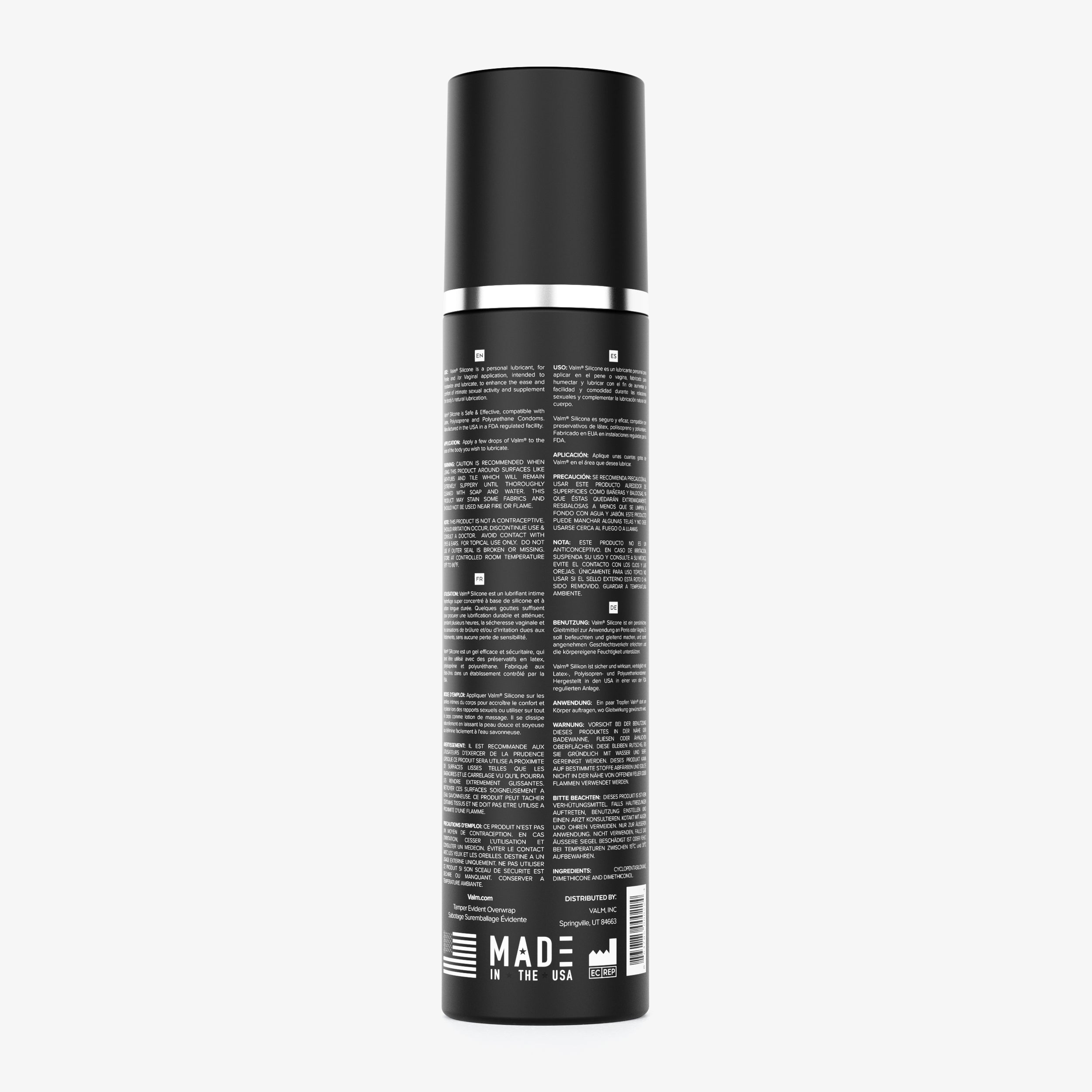 Valm Silicone Lube 8.5 Fl Oz Back Label #size_8.5 fl oz