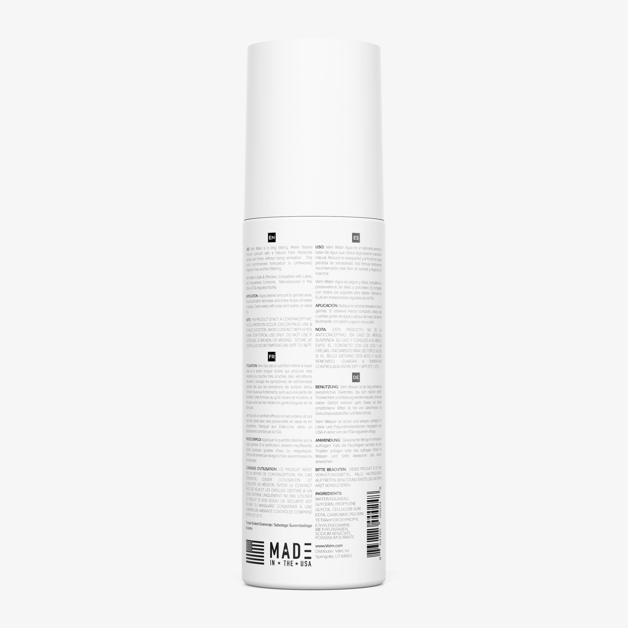 Valm Water Based Sex Lube Personal Lubricant 4Fl Oz 120ml Back Label #size_4 fl oz