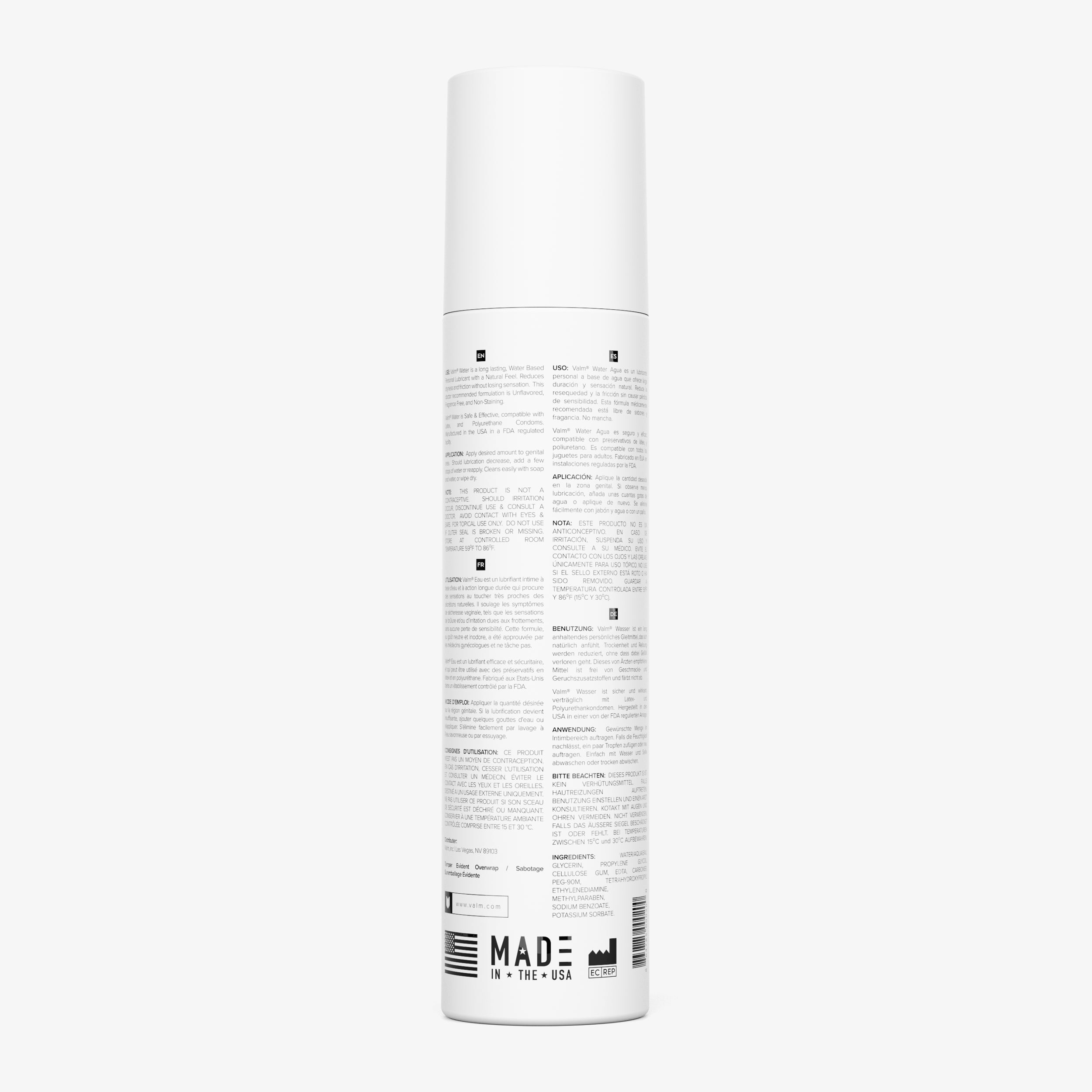 Valm Water Based Sex Lube Personal Lubricant 8.5 Fl Oz 250ml Back Label #size_8.5 fl oz