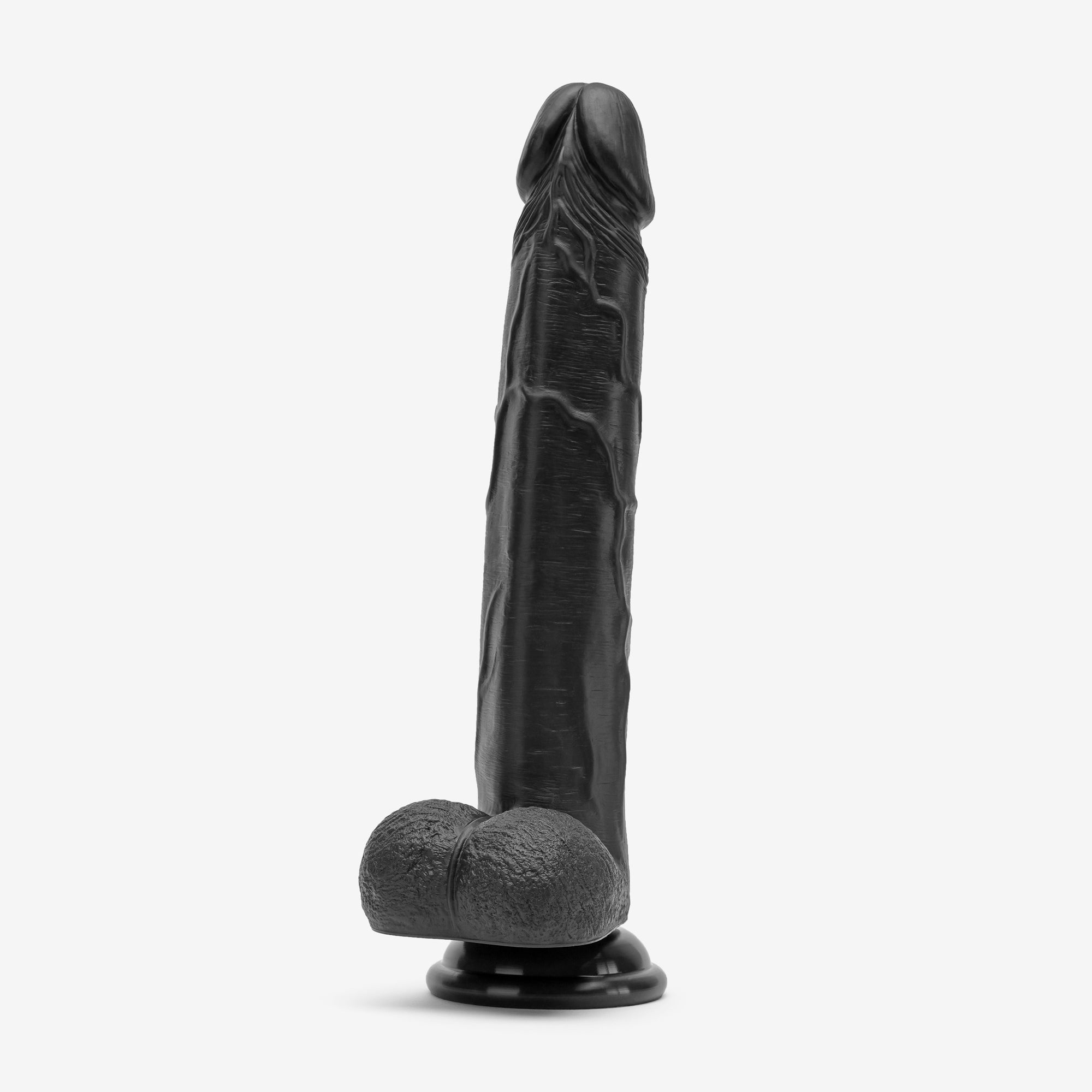 Realistic Dildo 10 Inch Dual Density Silicone With Suction Cup Balls Black Angle #color_black