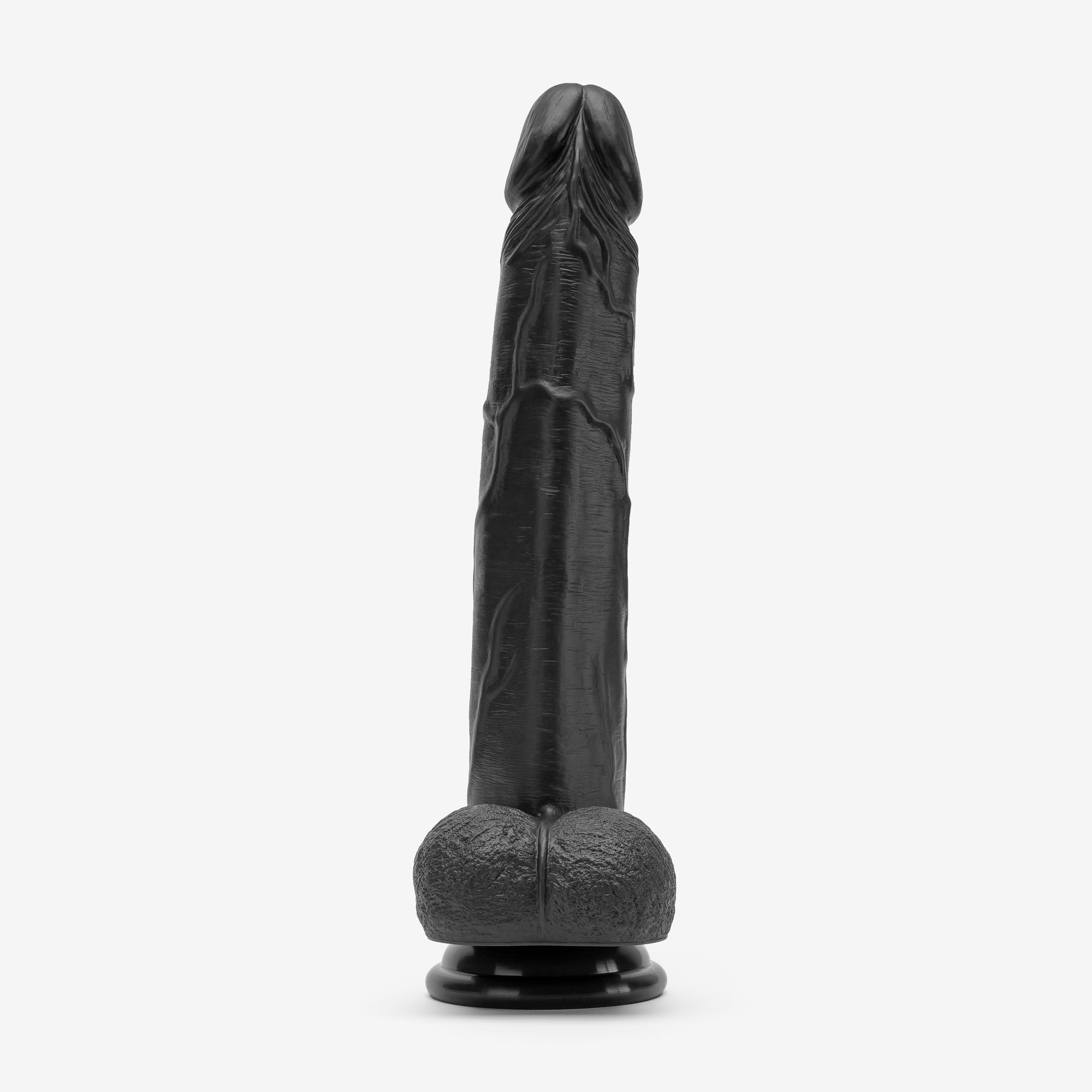 Realistic Dildo 10 Inch Dual Density Silicone With Suction Cup Balls Black Front #color_black