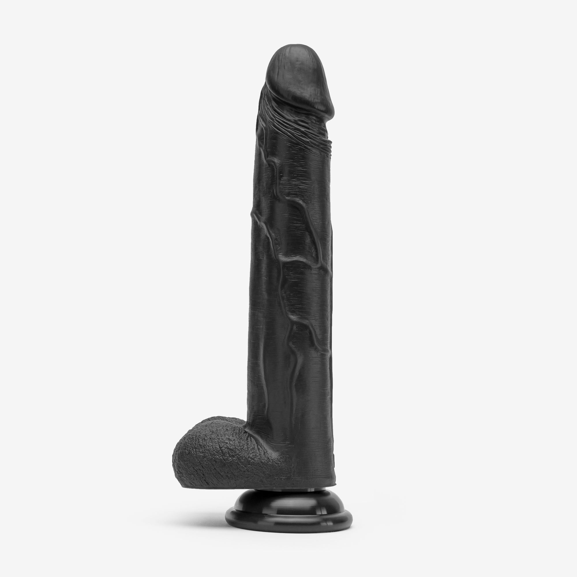 Realistic Dildo 10 Inch Dual Density Silicone With Suction Cup Balls Black Left #color_black