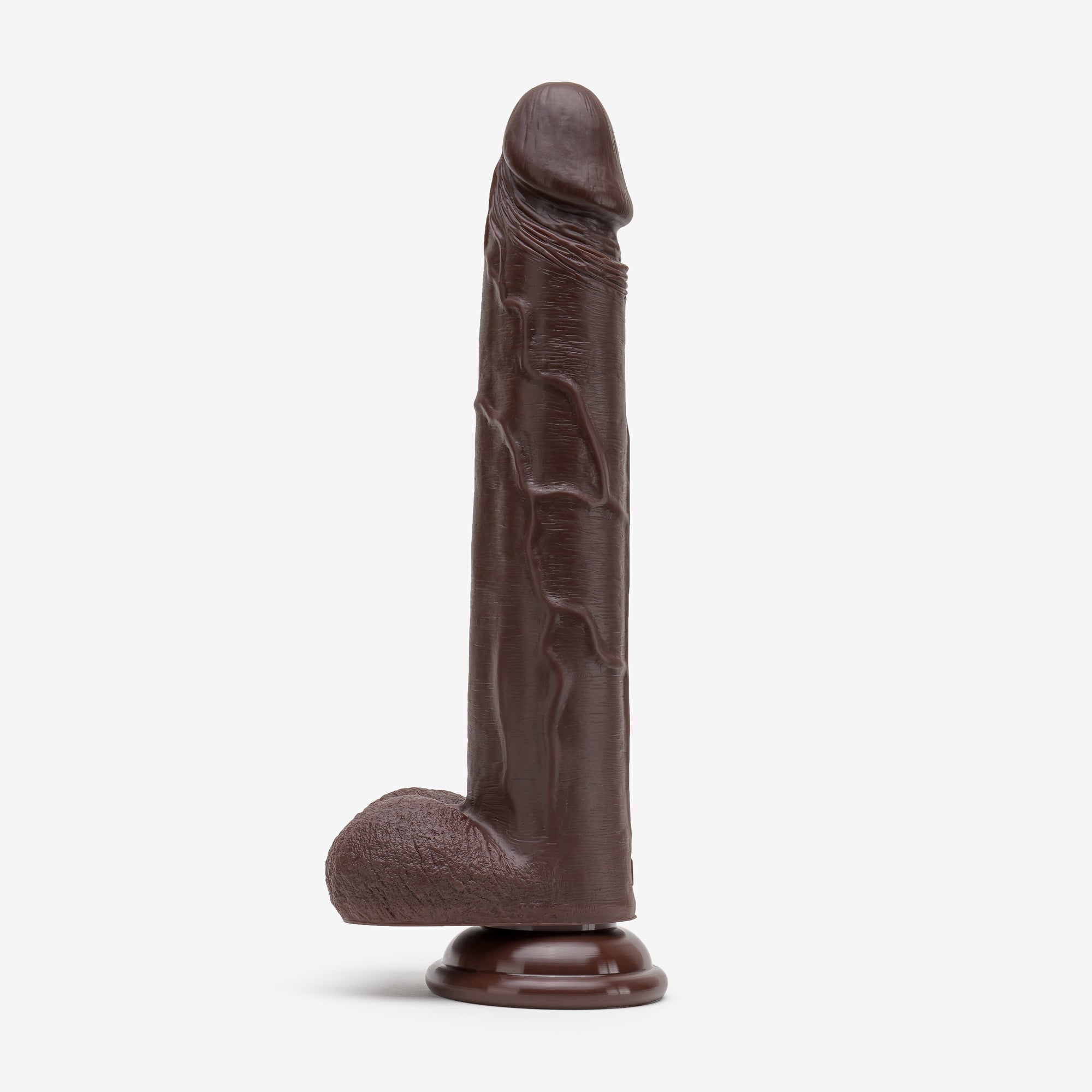 Realistic Dildo 10 Inch Dual Density Silicone With Suction Cup Balls Brown Left #color_brown