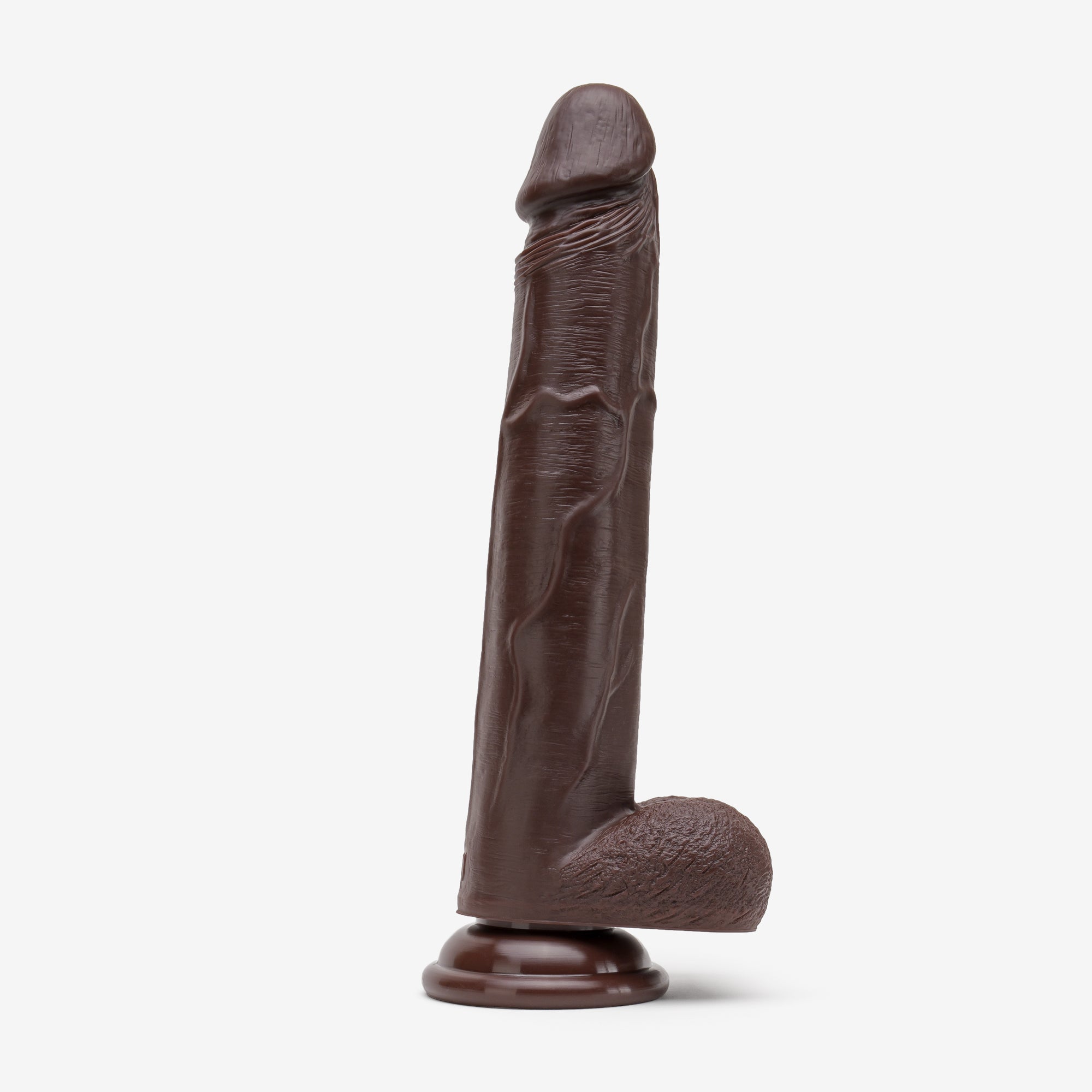 Realistic Dildo 10 Inch Dual Density Silicone With Suction Cup Balls Brown Right #color_brown