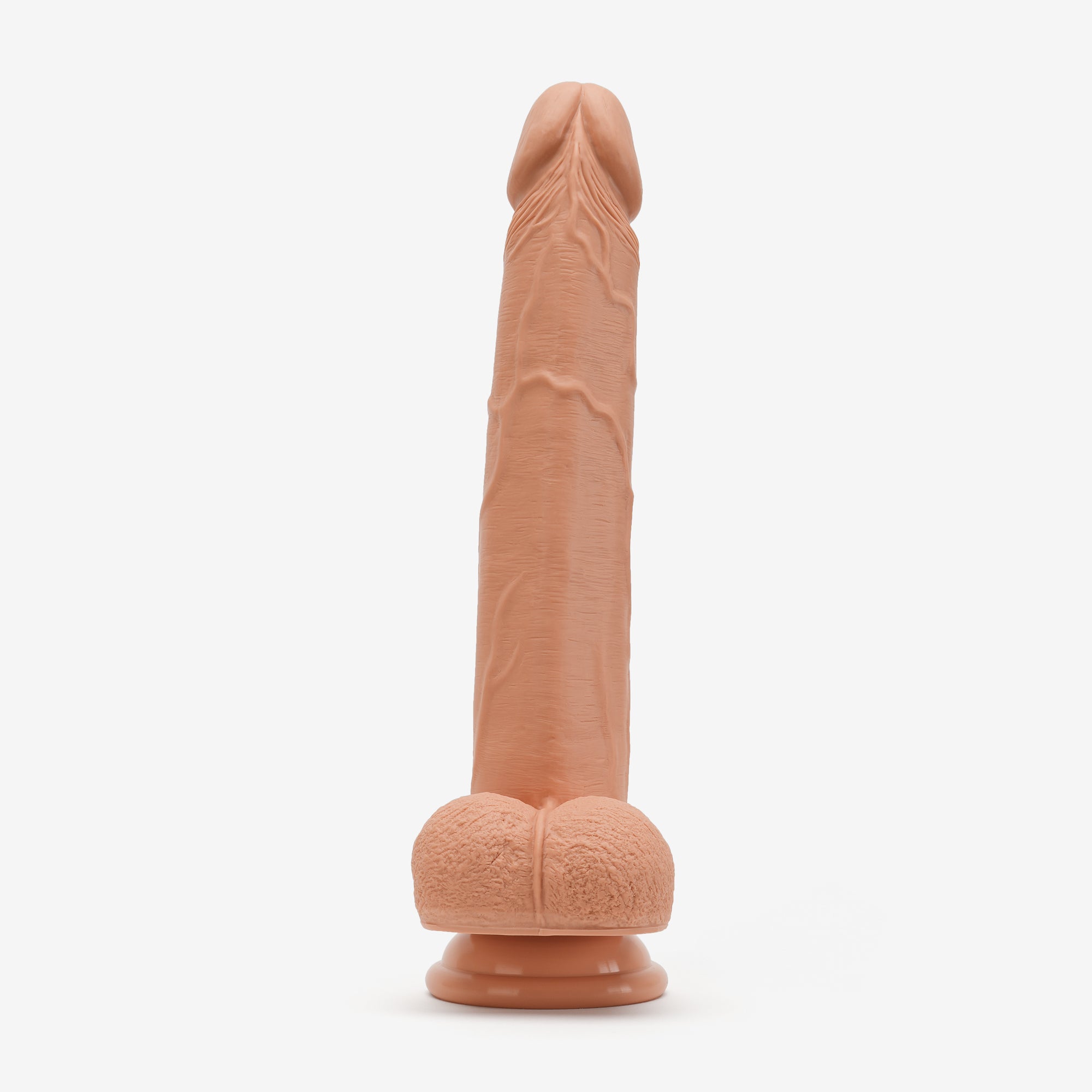 Realistic Dildo 10 Inch Dual Density Silicone With Suction Cup Balls Tan Front #color_tan