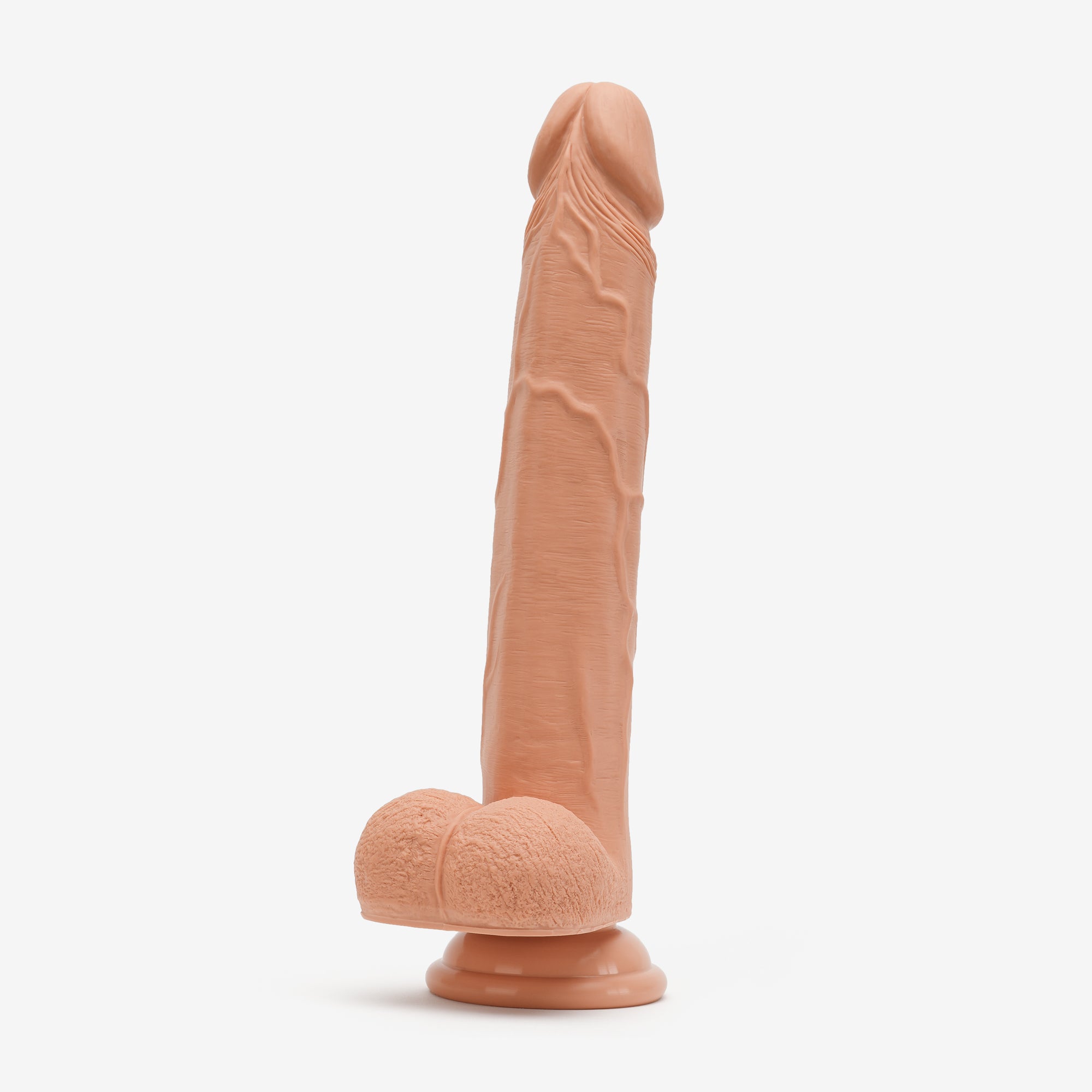 Realistic Dildo 10 Inch Dual Density Silicone With Suction Cup Balls Tan Angle #color_tan