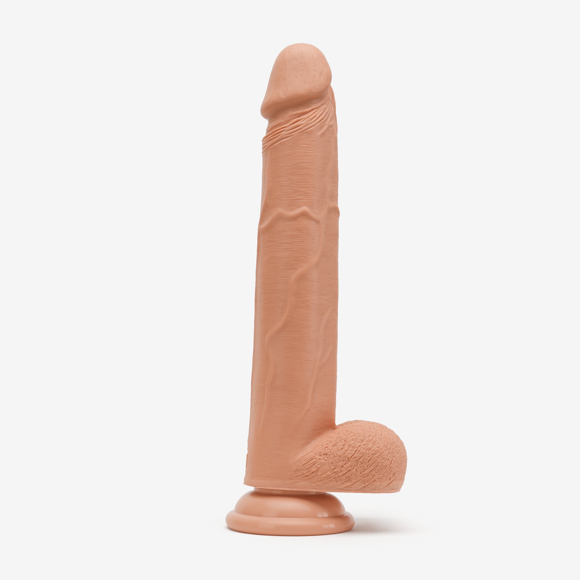 Realistic Dildo 10 Inch Dual Density Silicone With Suction Cup Balls Tan Right #color_tan