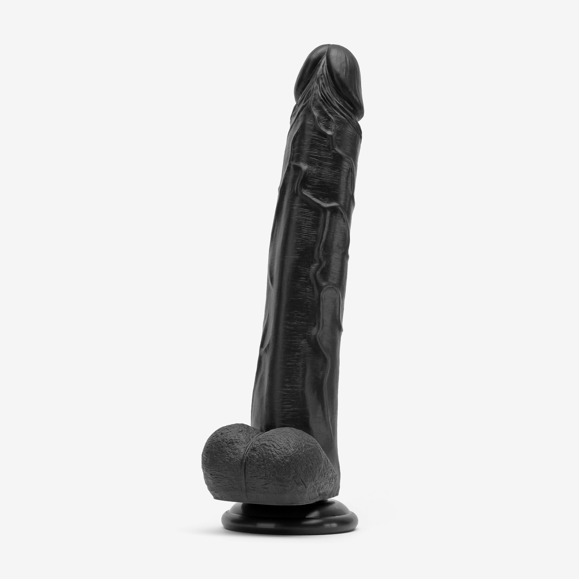 Realistic Dildo 12 Inch Dual Density Silicone With Suction Cup Balls Black Angle #color_black