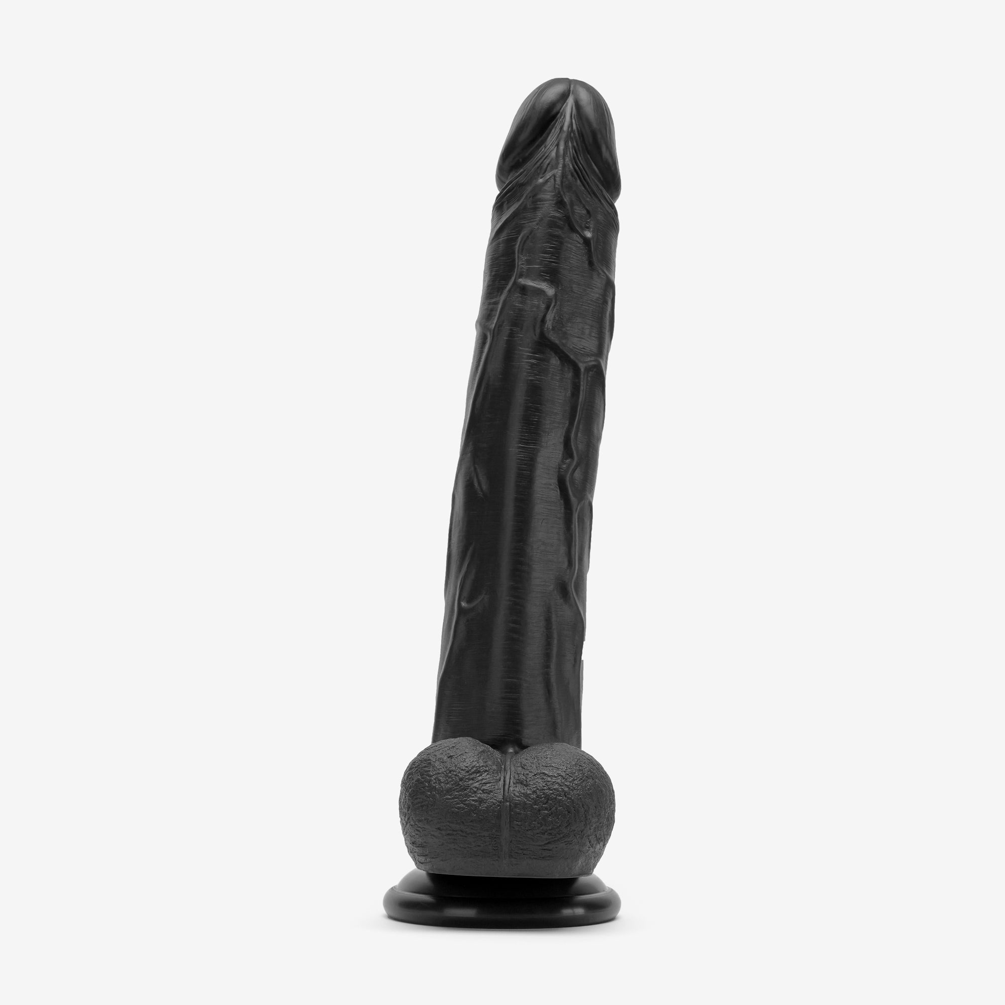 Realistic Dildo 12 Inch Dual Density Silicone With Suction Cup Balls Black Front #color_black