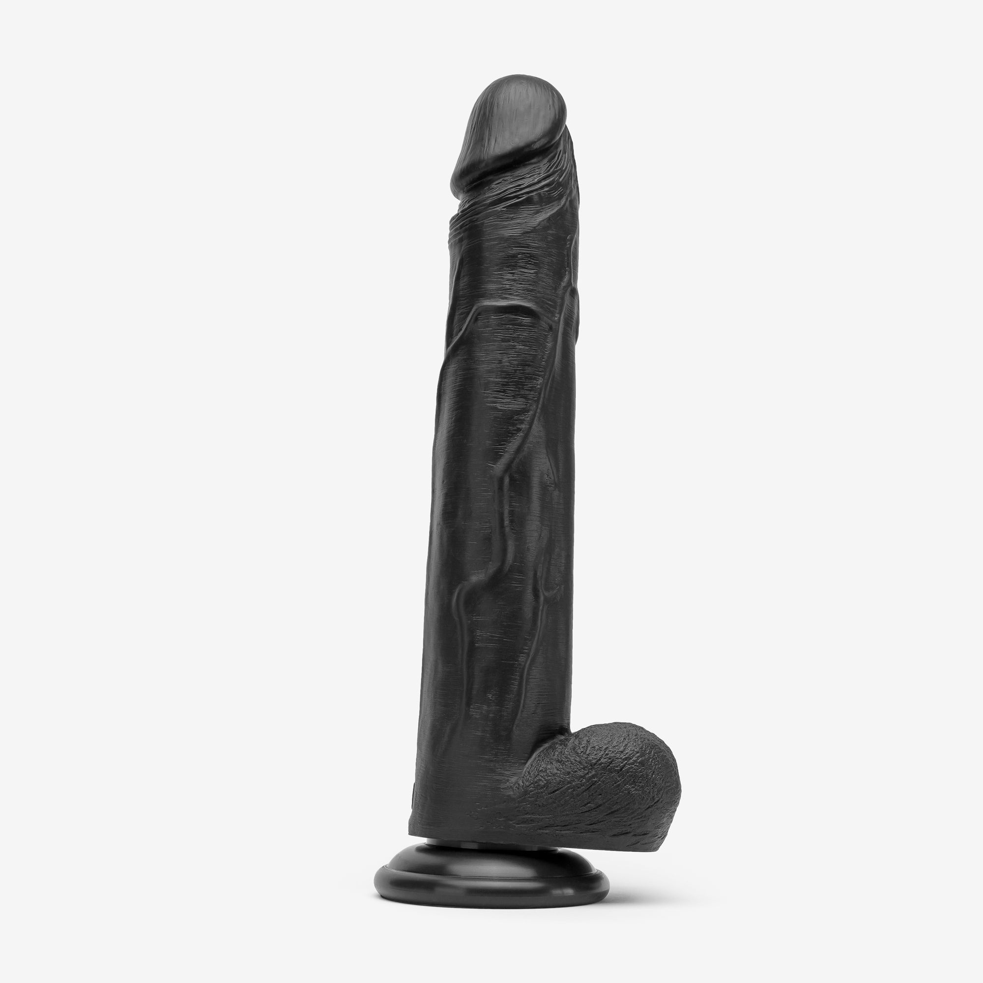 Realistic Dildo 12 Inch Dual Density Silicone With Suction Cup Balls Black Right #color_black