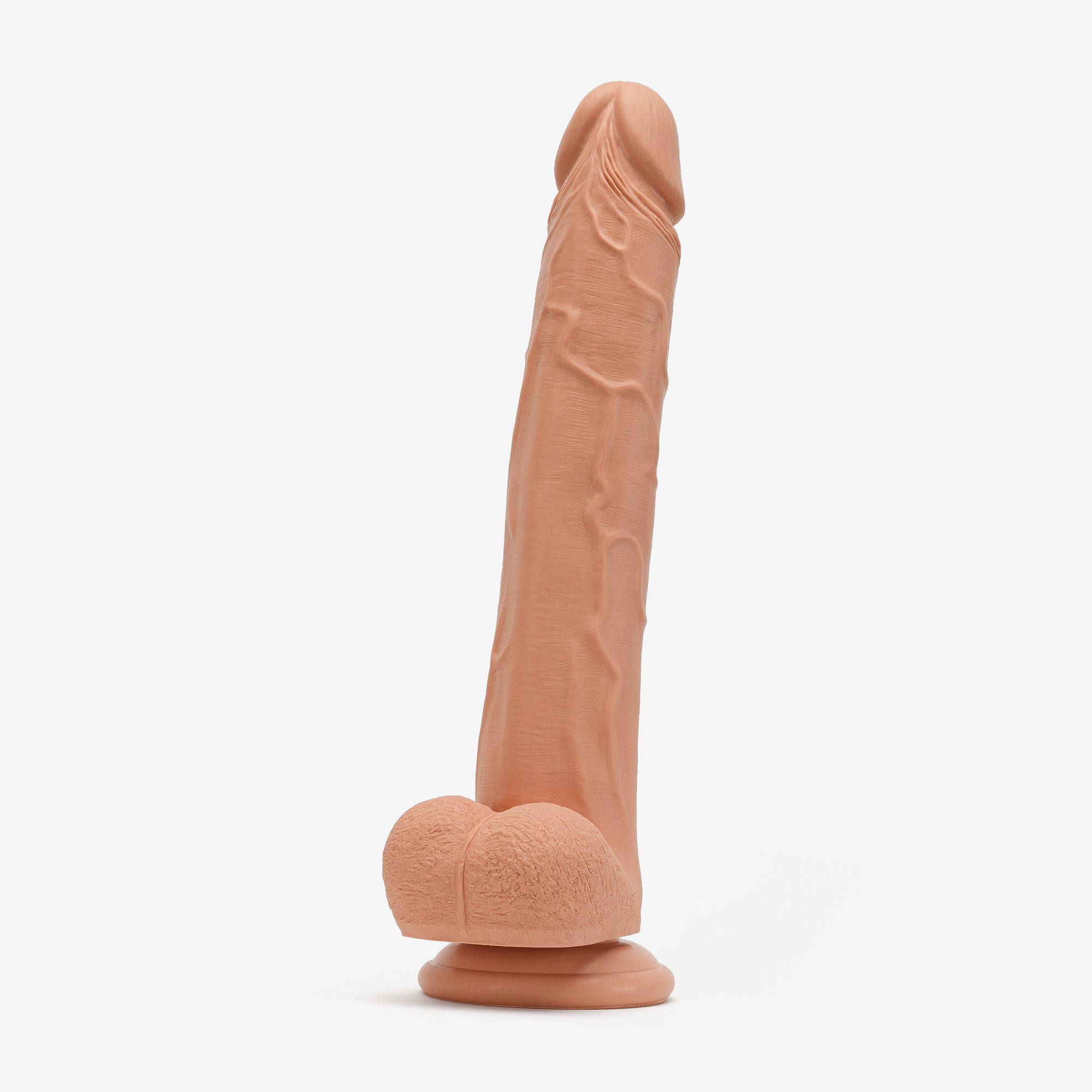 Realistic Dildo 12 Inch Dual Density Silicone With Suction Cup Balls Tan Angle #color_tan