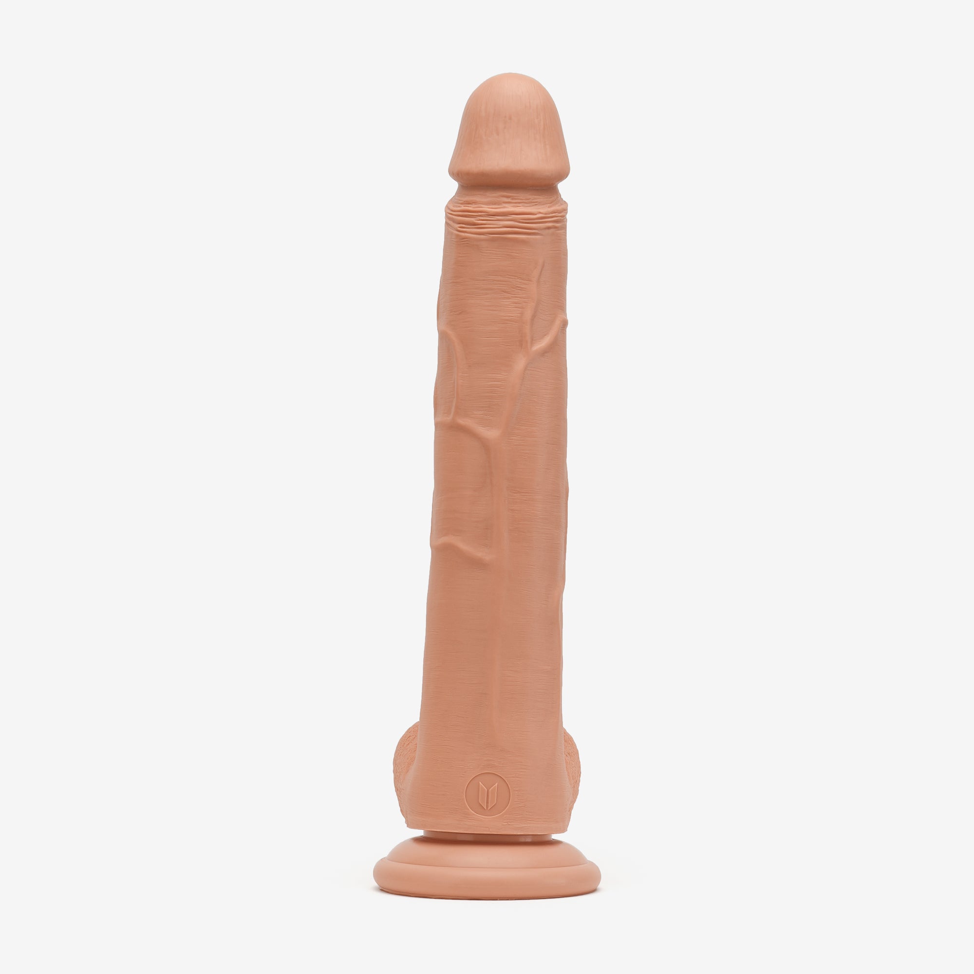 Realistic Dildo 12 Inch Dual Density Silicone With Suction Cup Balls Tan Back #color_tan