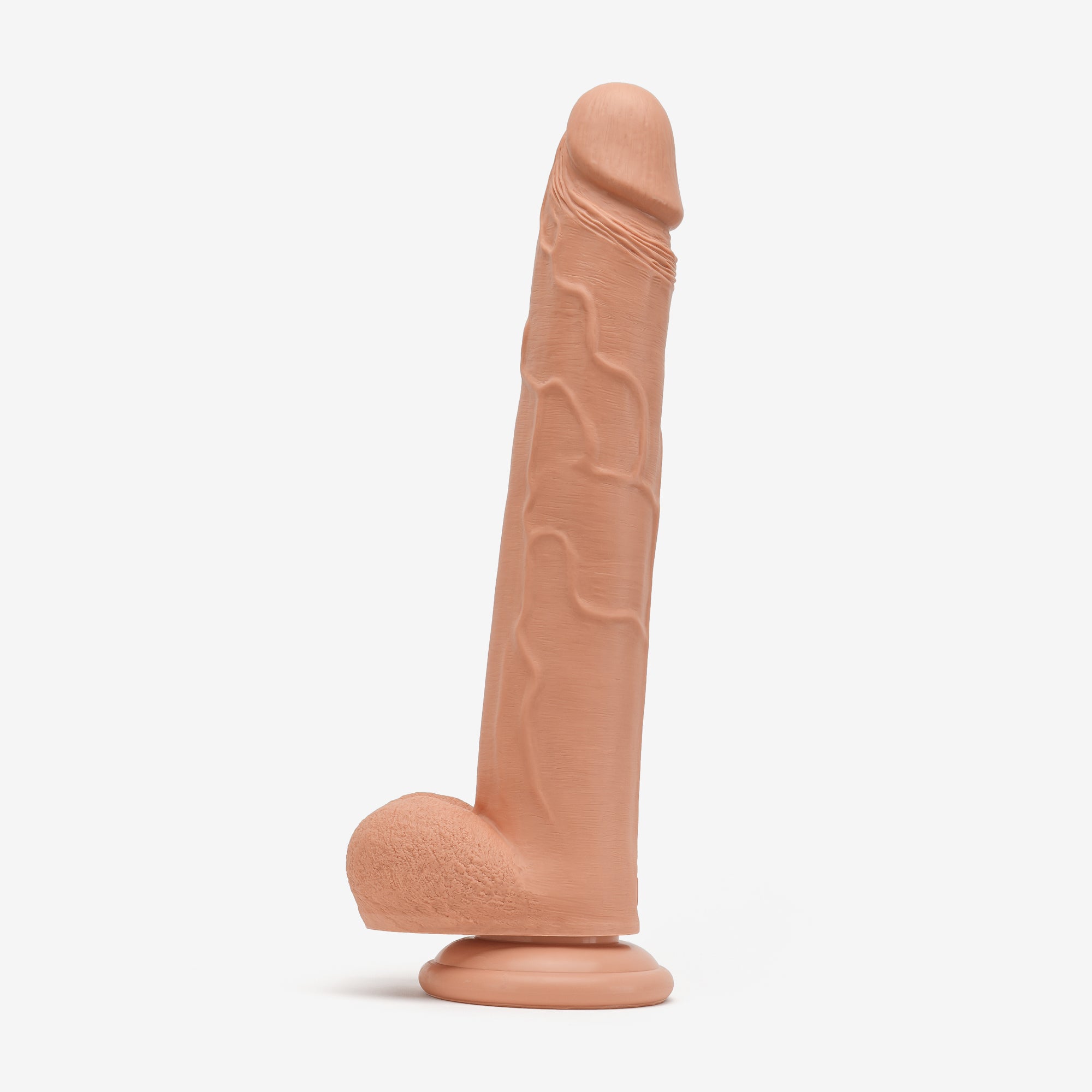 Realistic Dildo 12 Inch Dual Density Silicone With Suction Cup Balls Tan Left #color_tan