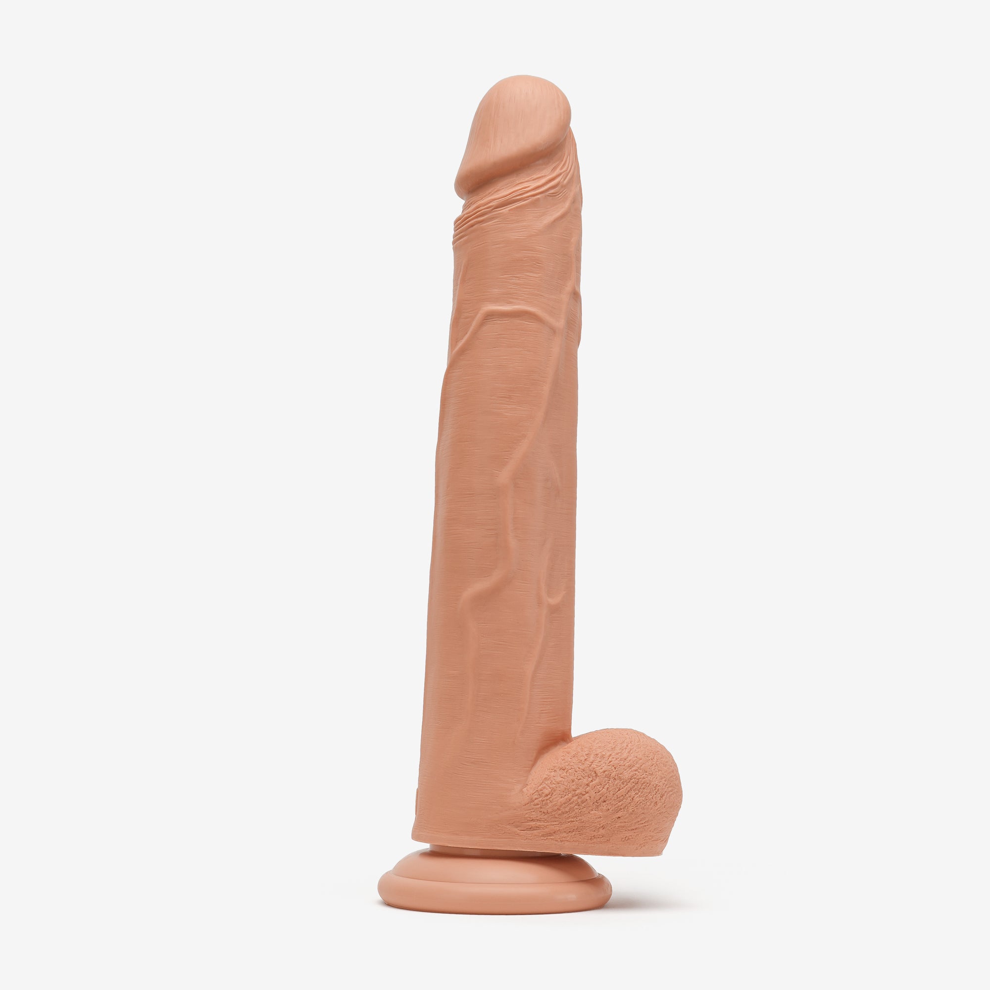 Realistic Dildo 12 Inch Dual Density Silicone With Suction Cup Balls Tan Right #color_tan