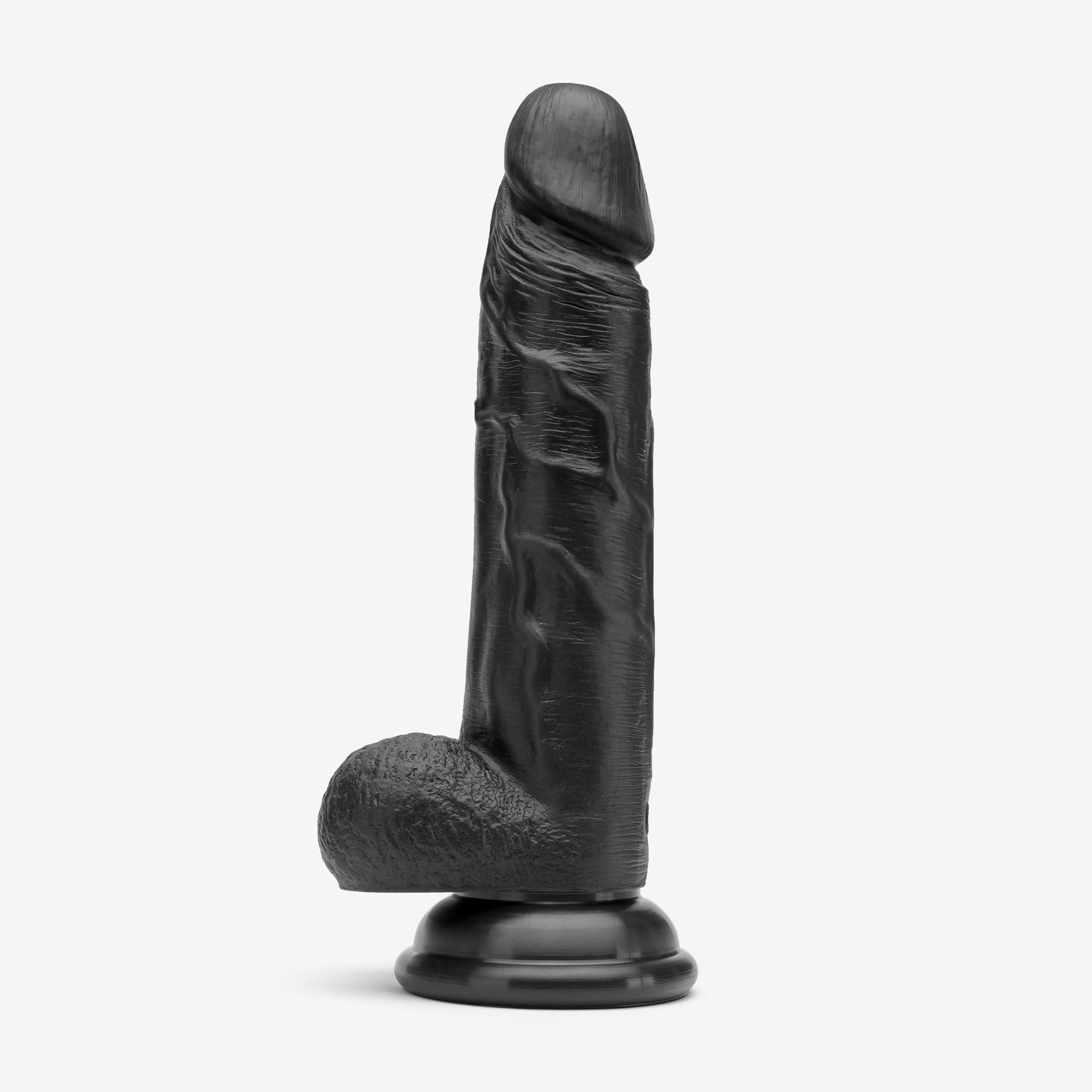 Realistic Dildo 6 Inch Dual Density Silicone With Suction Cup Balls Black Left #color_black