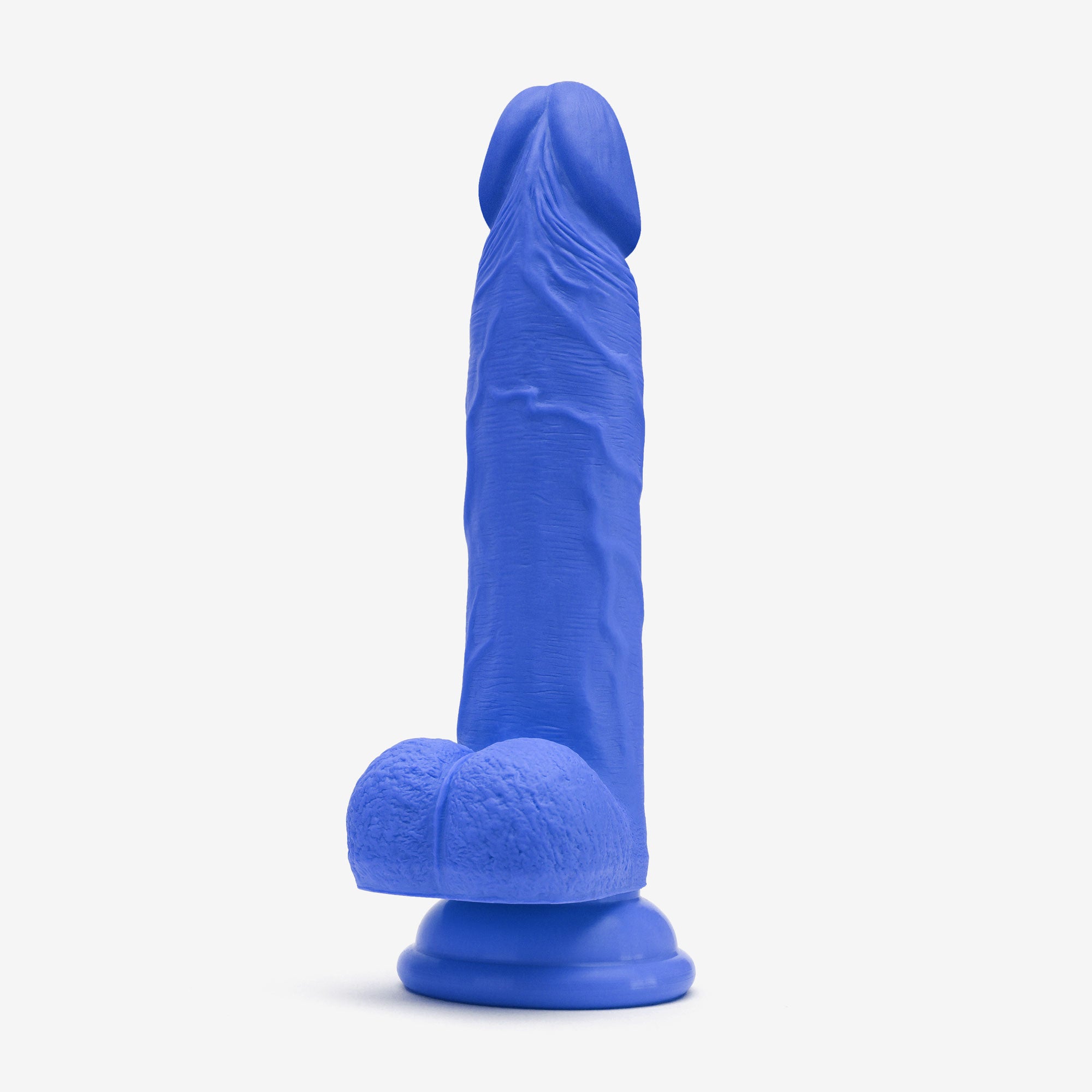 Realistic Dildo 6 Inch Dual Density Silicone With Suction Cup Balls Blue Angle #color_blue