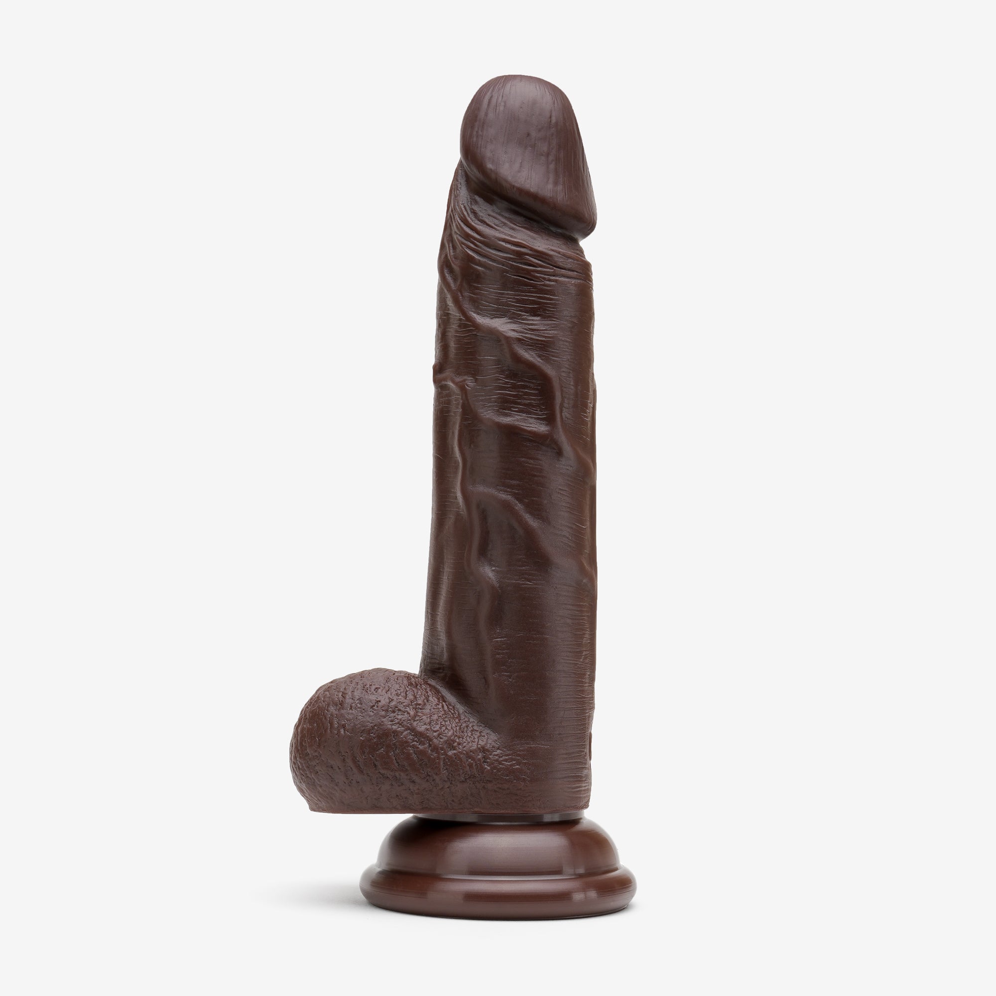 Realistic Dildo 6 Inch Dual Density Silicone With Suction Cup Balls Brown Left #color_brown