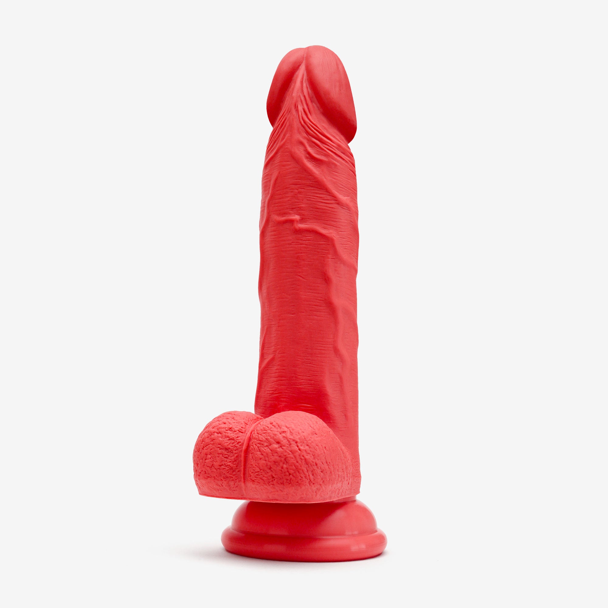 Realistic Dildo 6 Inch Dual Density Silicone With Suction Cup Balls Red Angle #color_red