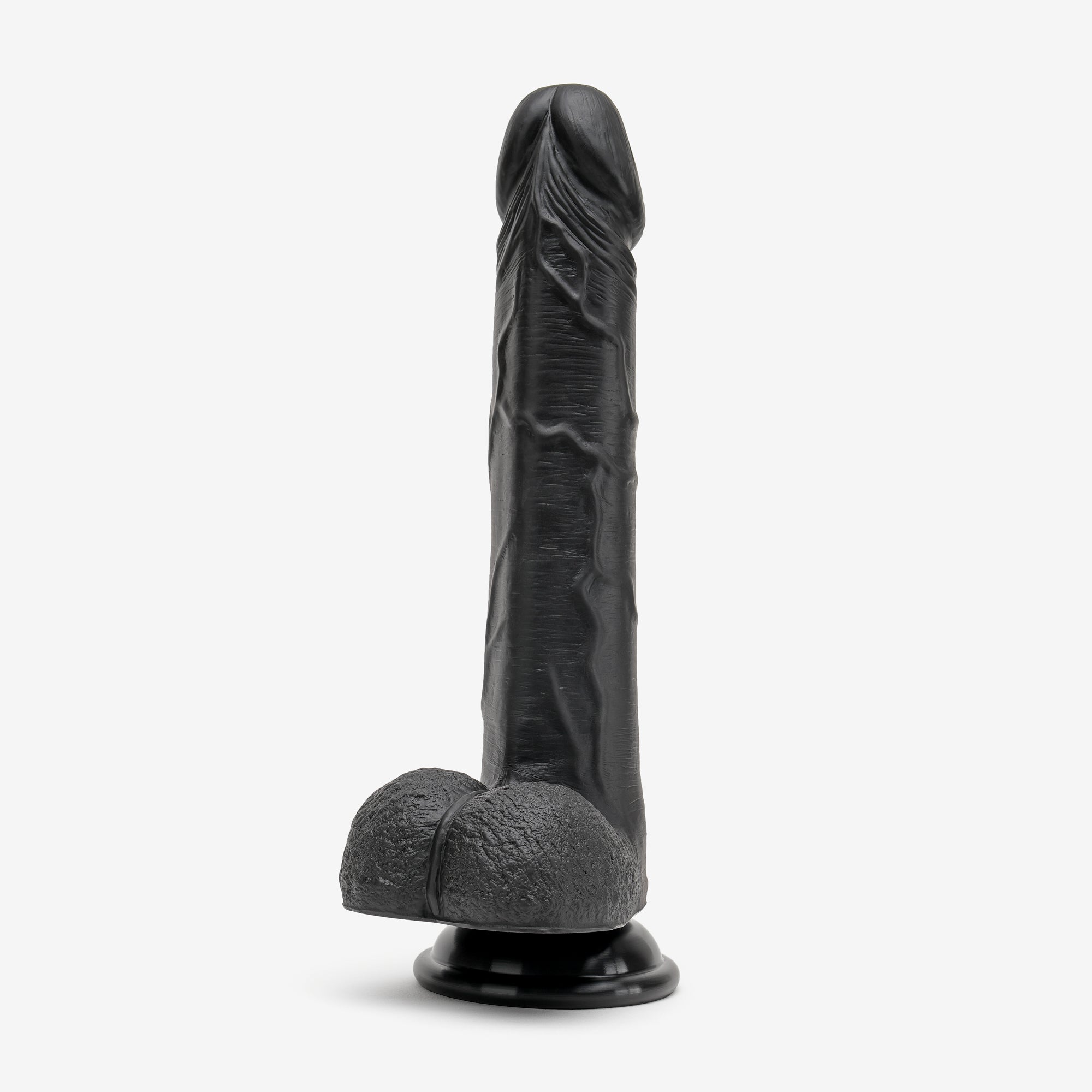 Realistic Dildo 8 Inch Dual Density Silicone With Suction Cup Balls Black Angle #color_black