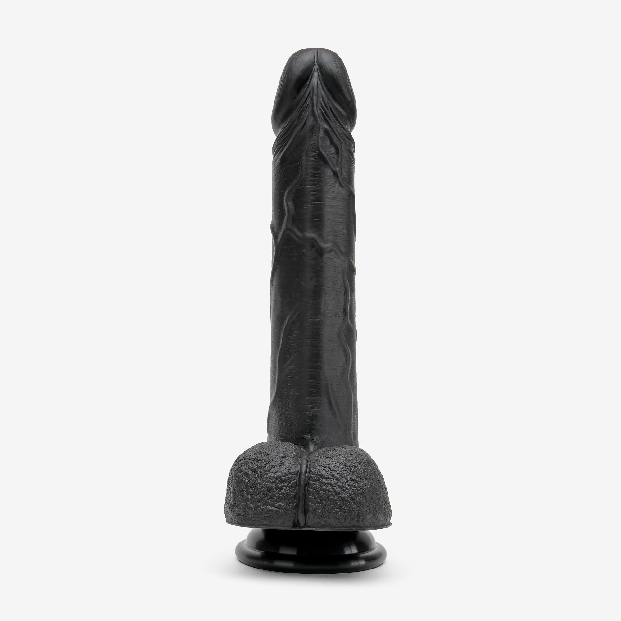 Realistic Dildo 8 Inch Dual Density Silicone With Suction Cup Balls Black Front #color_black