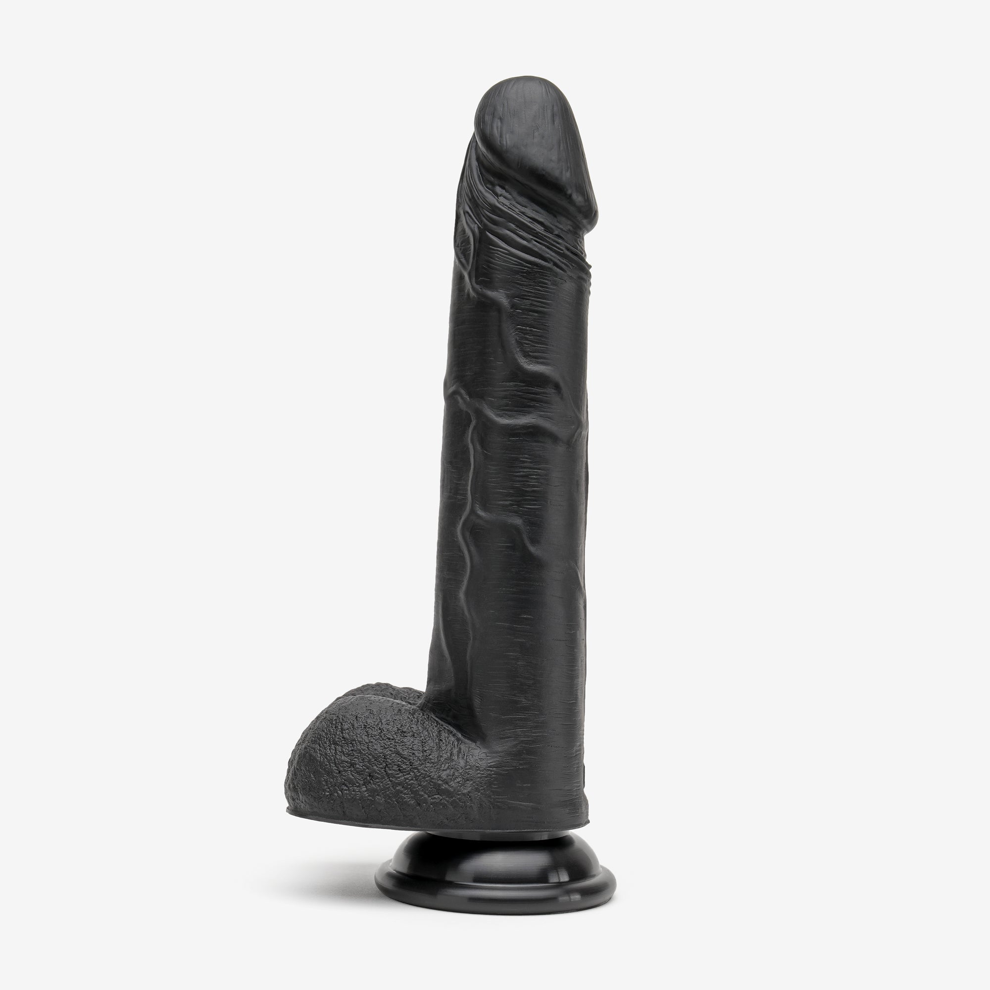 Realistic Dildo 8 Inch Dual Density Silicone With Suction Cup Balls Black Left #color_black