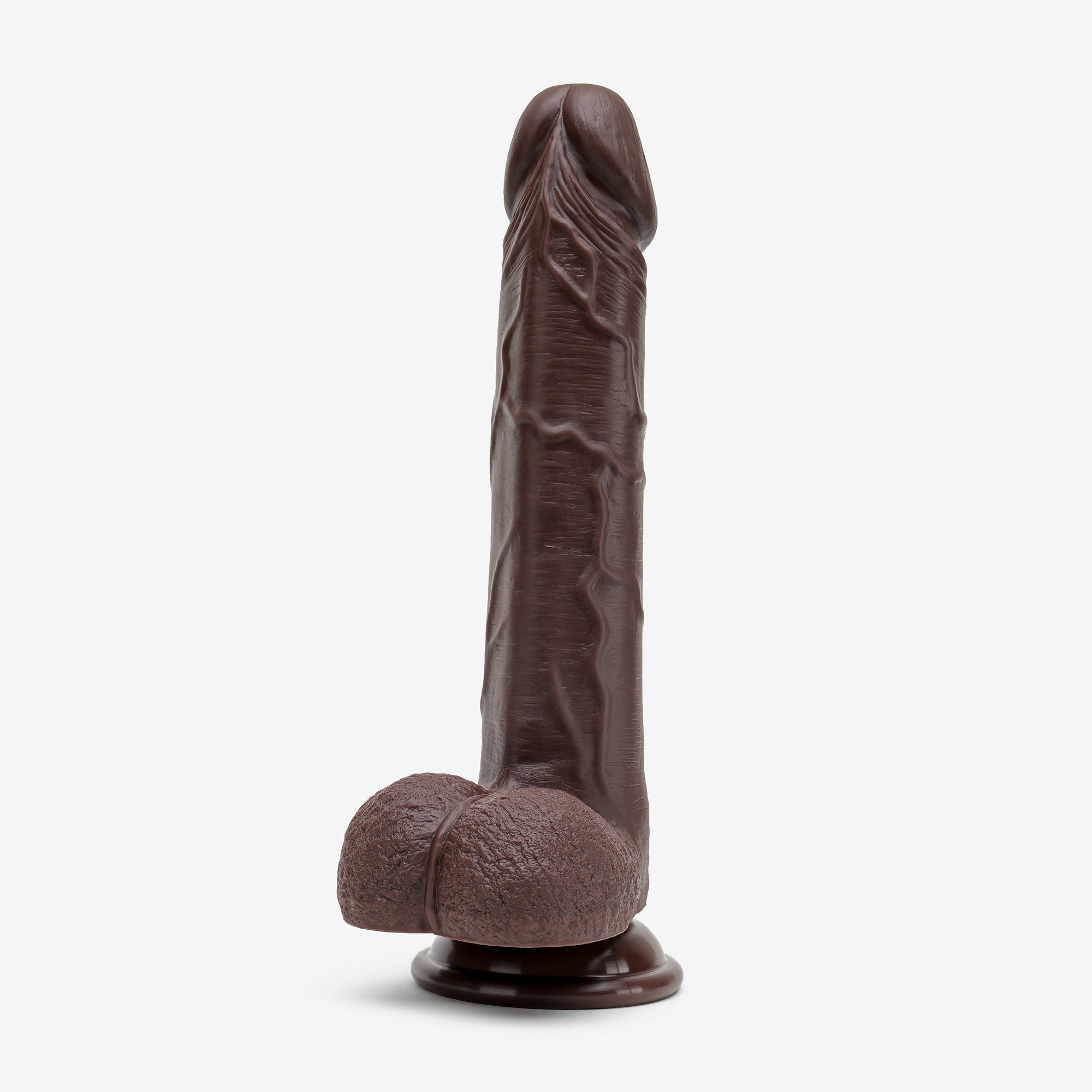 Realistic Dildo 8 Inch Dual Density Silicone With Suction Cup Balls Brown Angle #color_brown