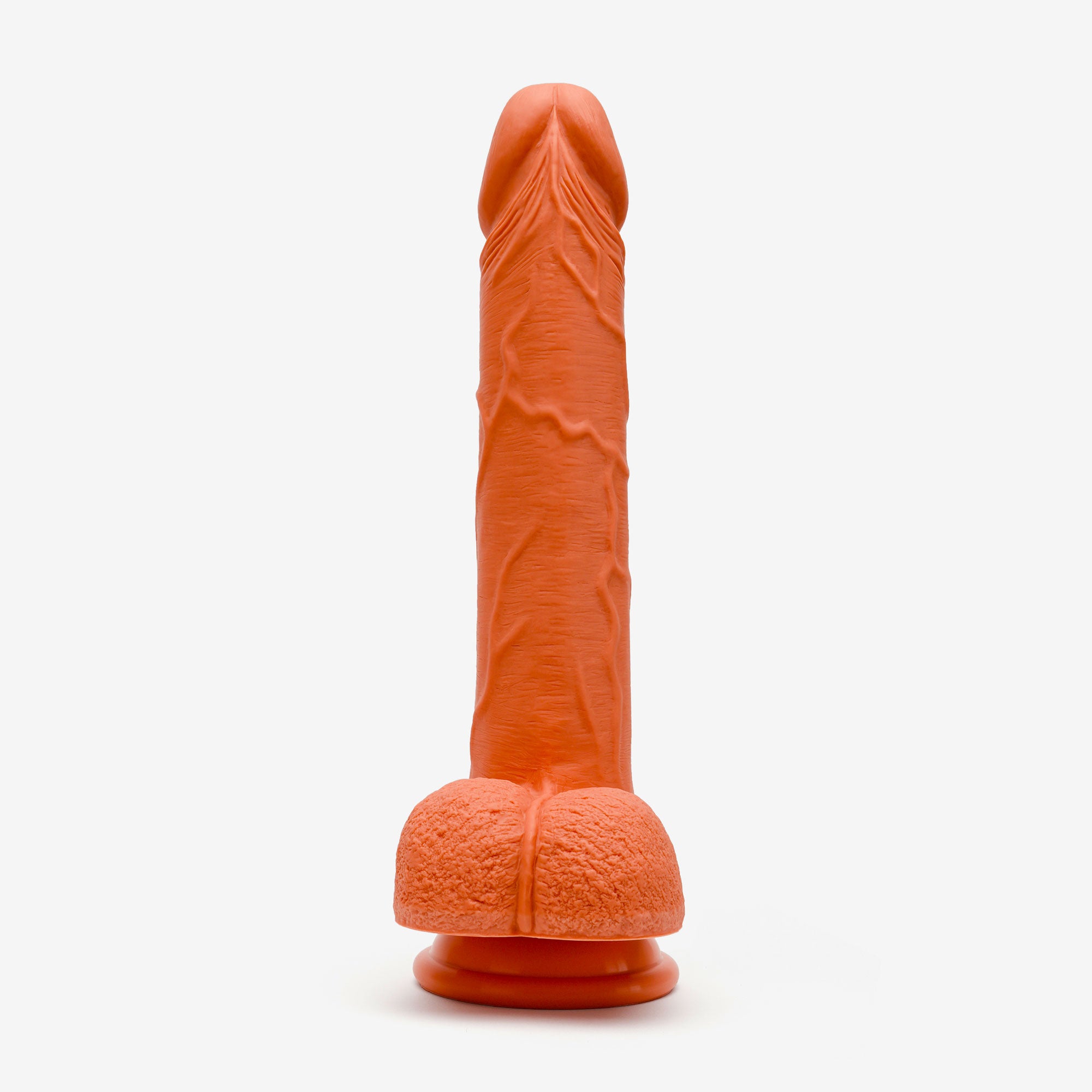 Realistic Dildo 8 Inch Dual Density Silicone With Suction Cup Balls Orange Front #color_orange