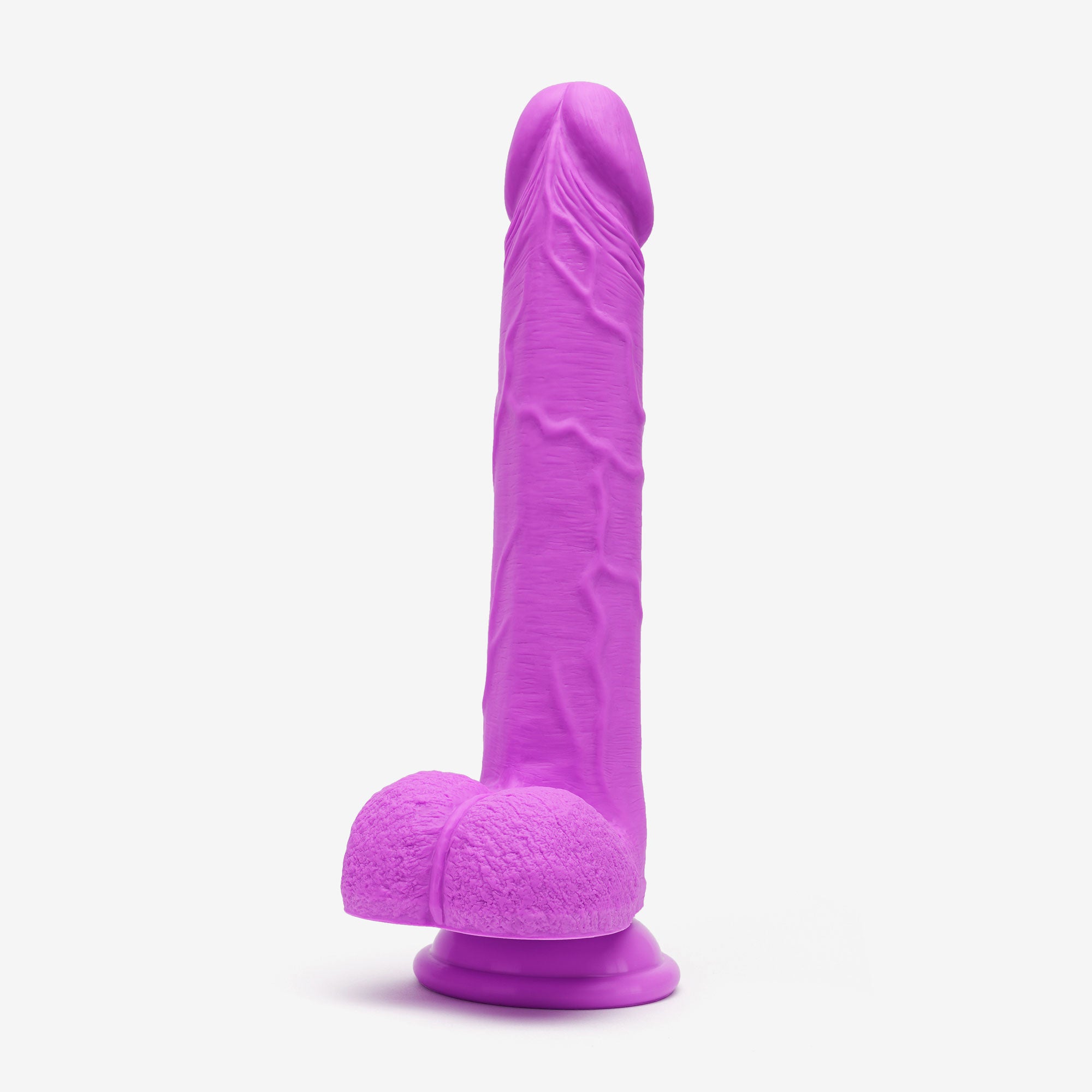 Realistic Dildo 8 Inch Dual Density Silicone With Suction Cup Balls Purple Angle #color_purple