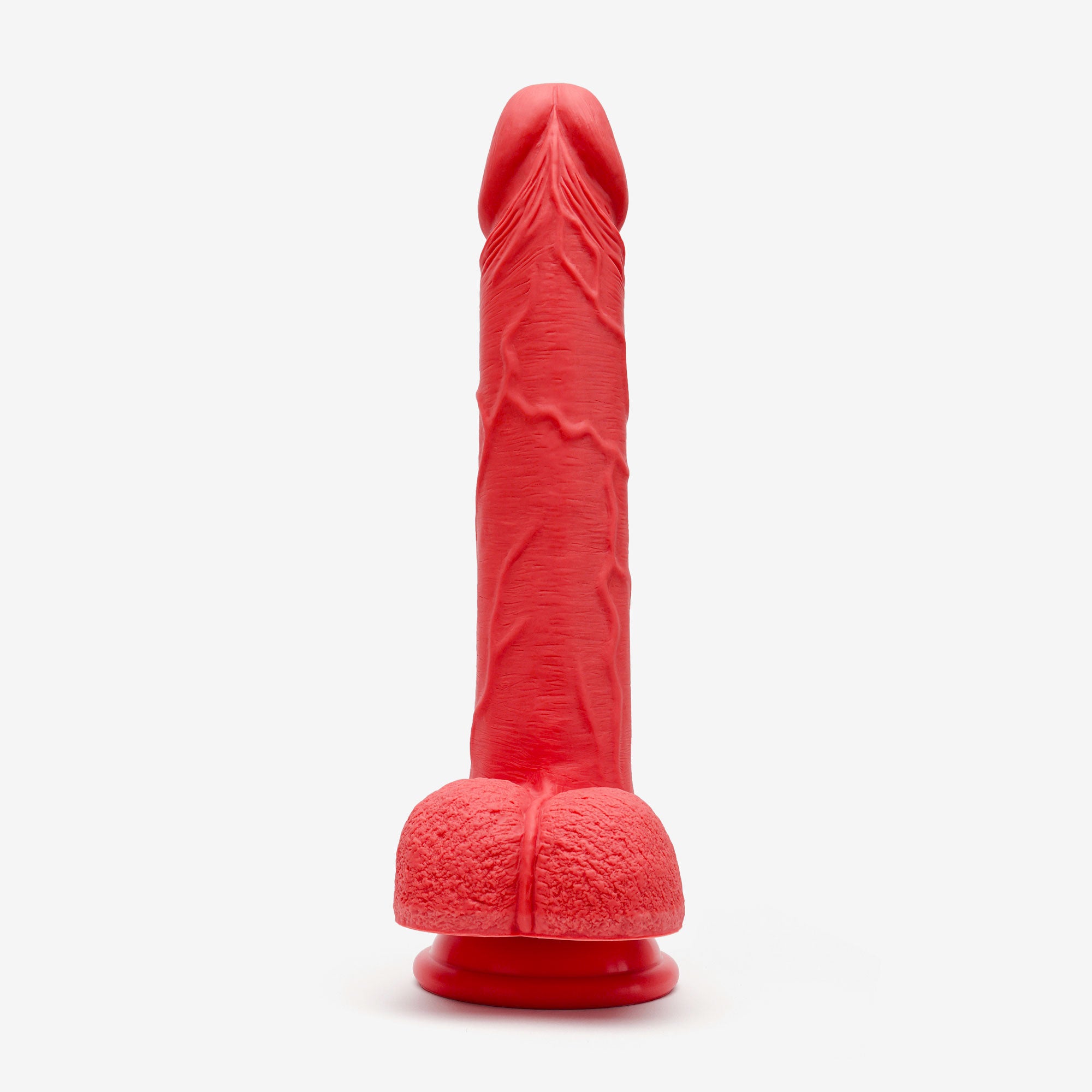 Realistic Dildo 8 Inch Triple Density Silicone With Suction Cup Balls Red Front #color_red